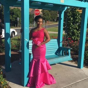 Fuschia mermaid, one shoulder gown